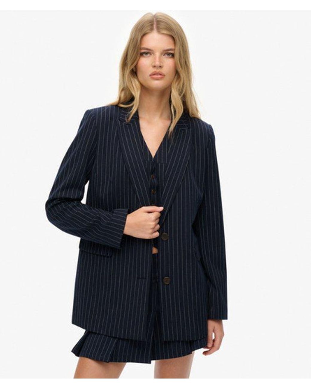 Superdry Blue & Co Pinstripe Boyfriend Blazer
