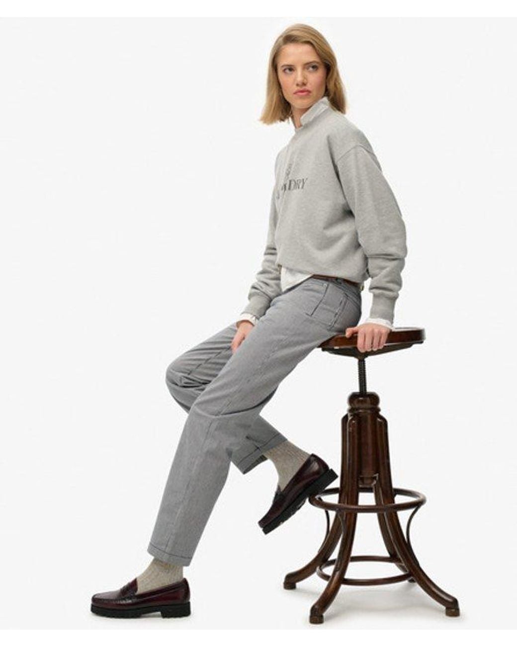 Superdry Gray & Co Mid Rise Straight Stripe Pants