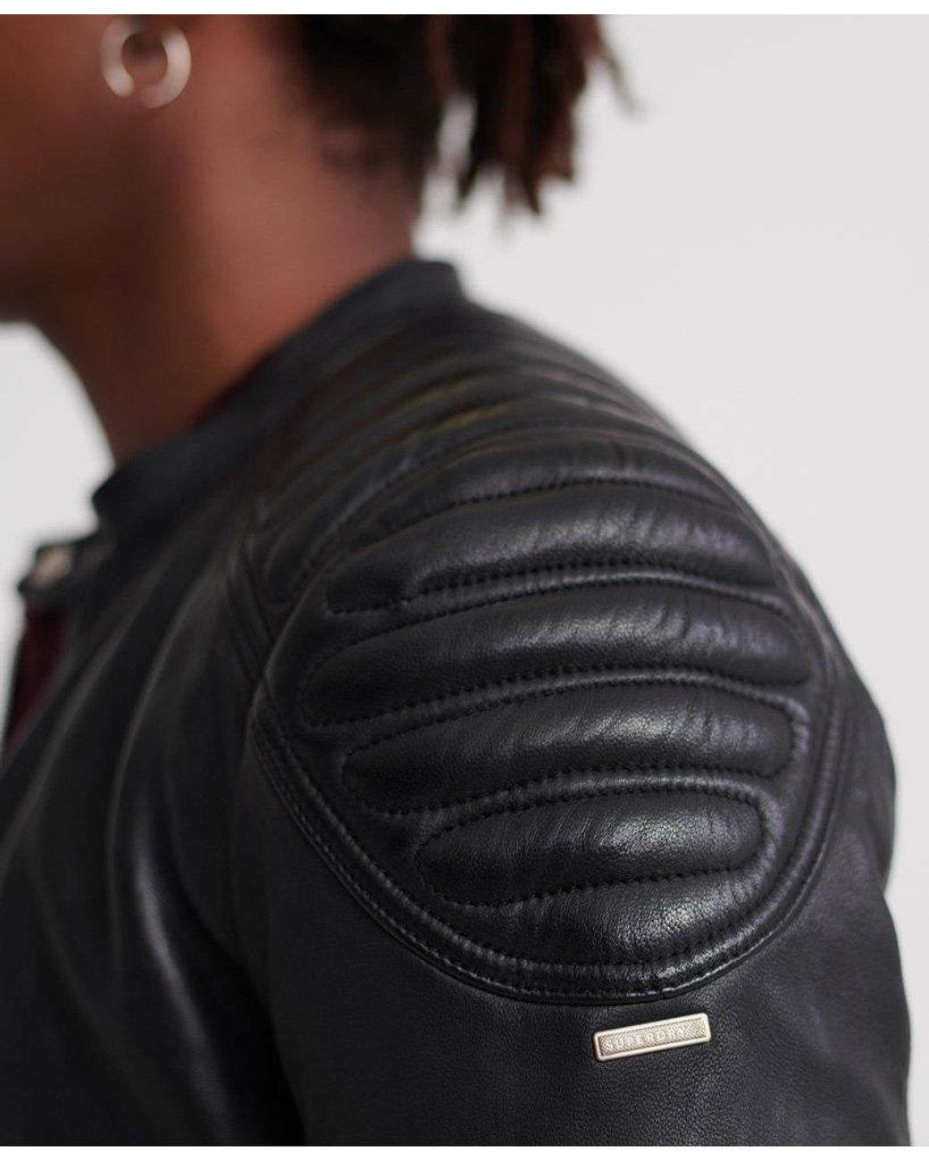 Superdry City Hero Leather Racer Jacket in Black for Men | Lyst UK