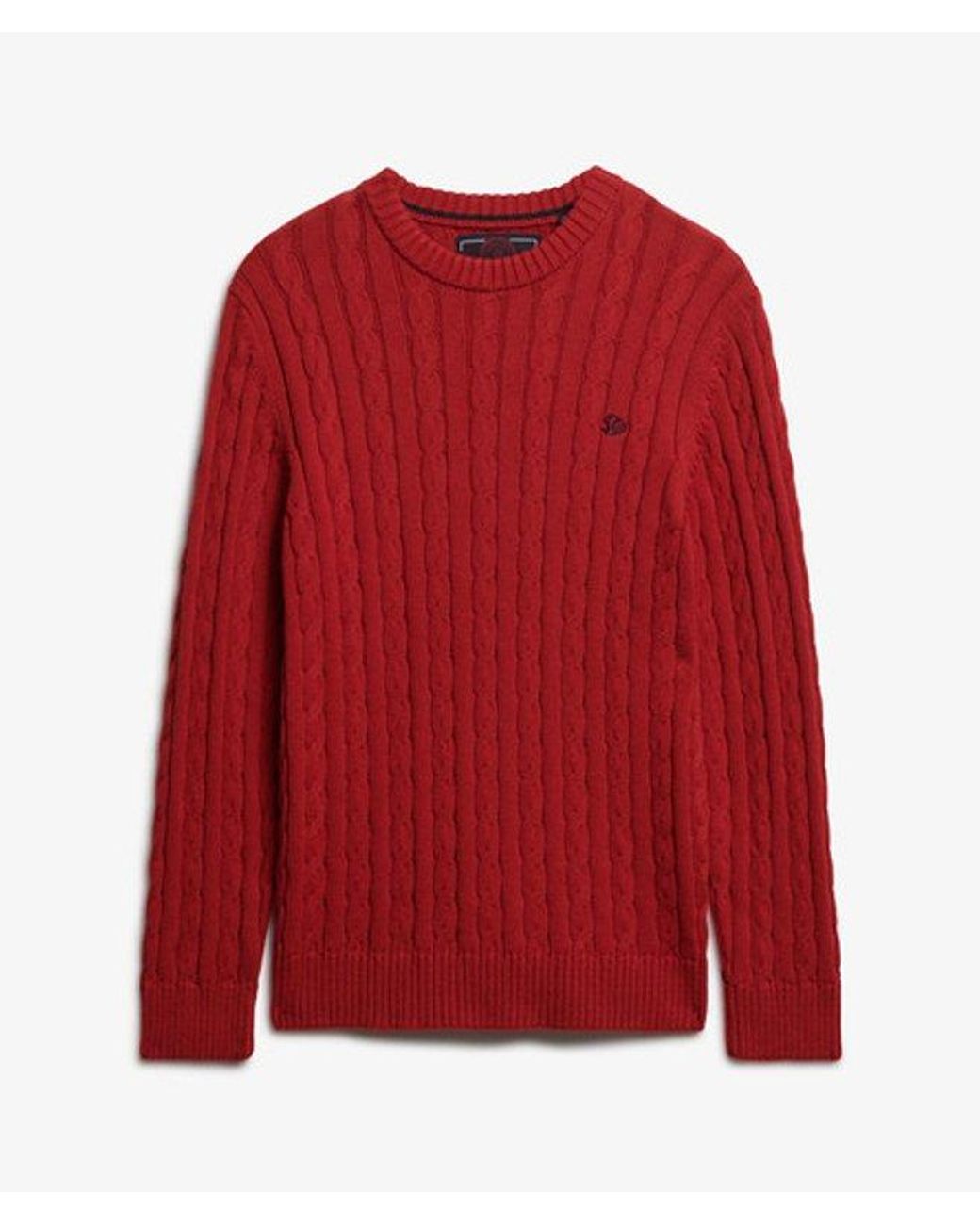 Superdry Red Cotton Cable Knit Crew Jumper for men