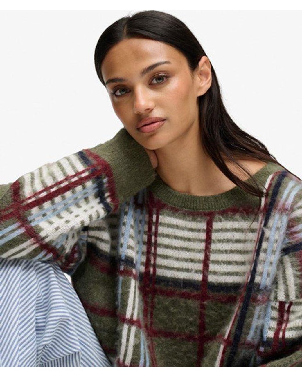Superdry Green & Co Slouchy Brushed Check Knit Jumper