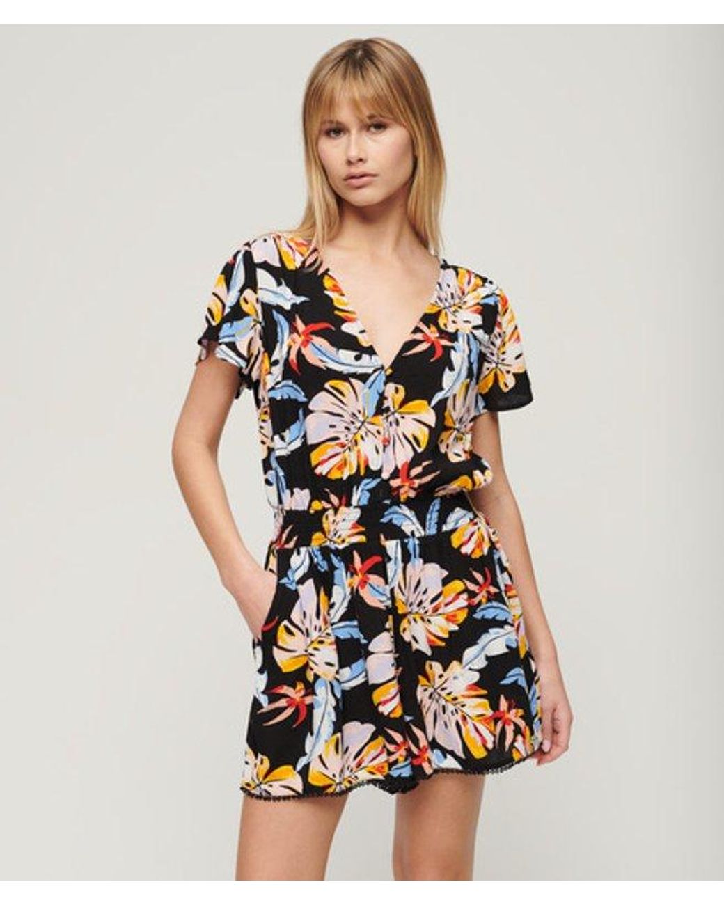 Superdry Black Relaxed Fit Short Sleeve Beach Playsuit