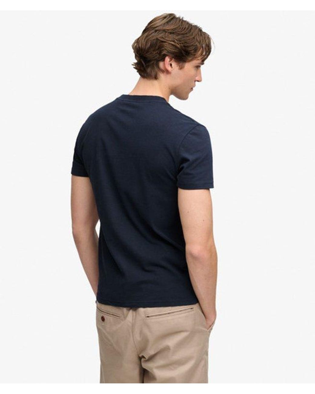 Superdry Blue & Co Essential Stacked Logo Embroidered T-shirt for men