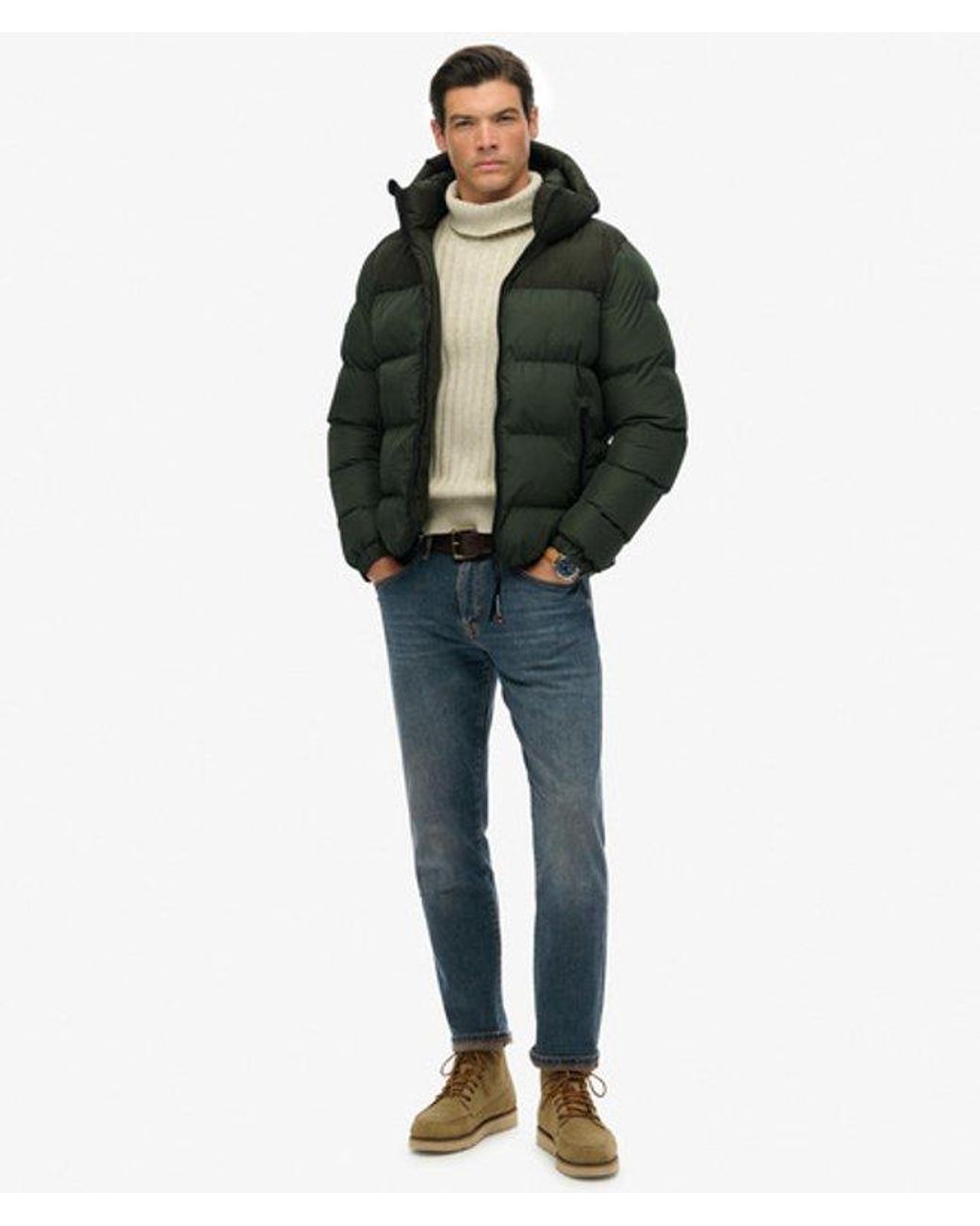 Superdry Green Colourblock Hooded Puffer Jacket for men