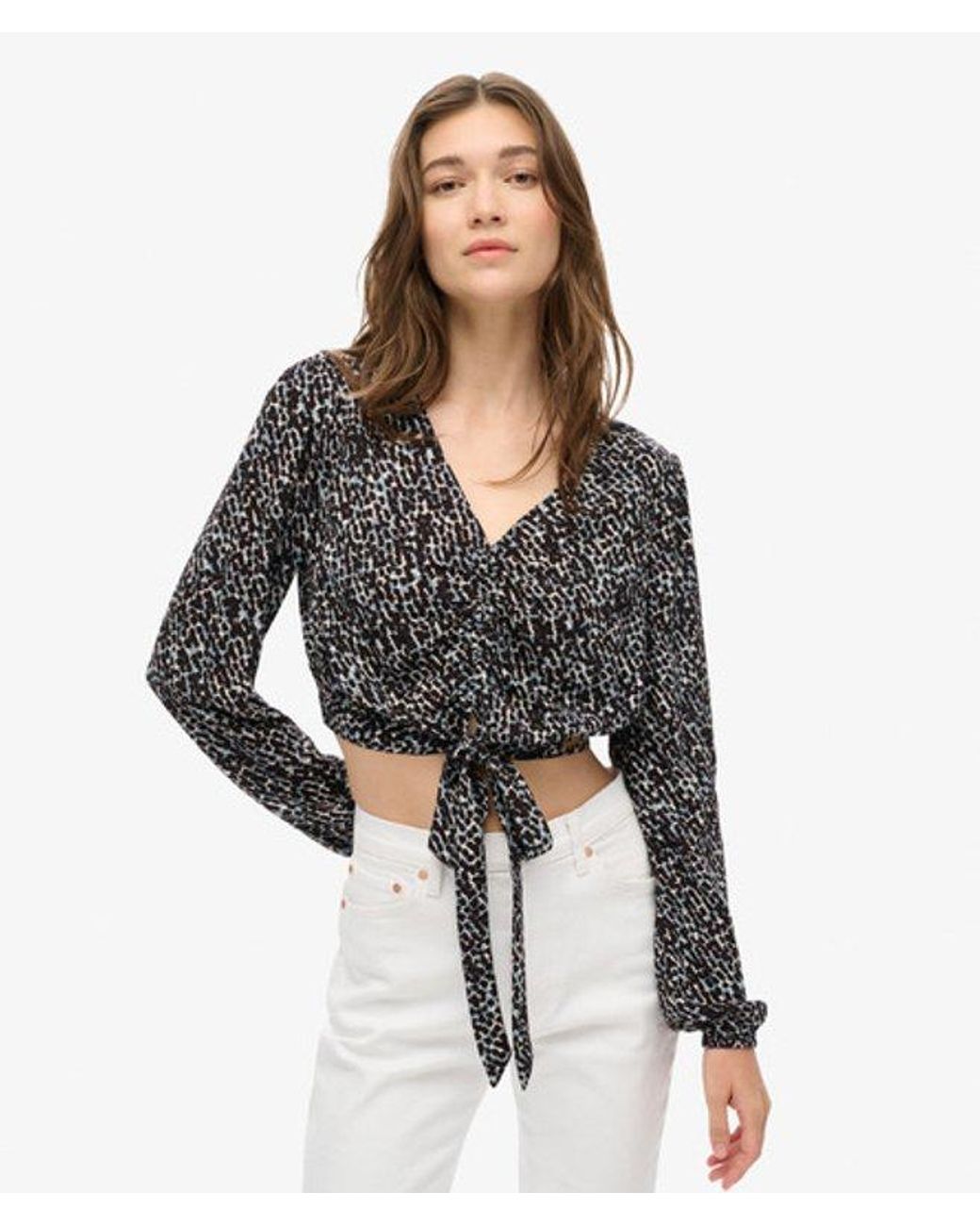 Superdry Black & Co Ladies Classic Ruched Vintage Tie Front Top