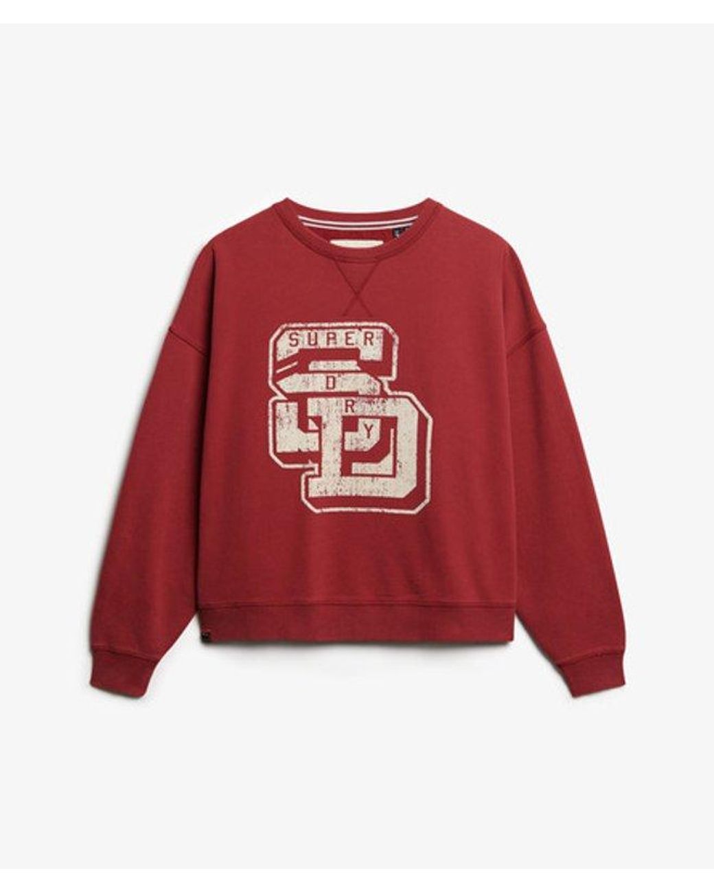 Superdry Red Athletic Essentials Relaxed Flock Crew Sweatshirt