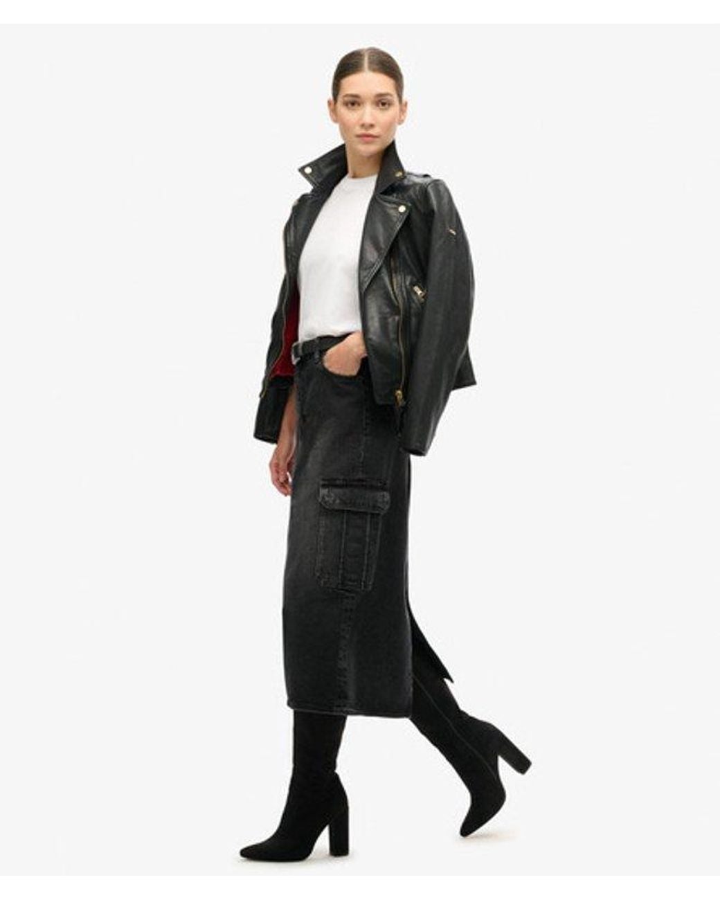 Superdry Black & Co Denim Cargo Pocket Midi Skirt