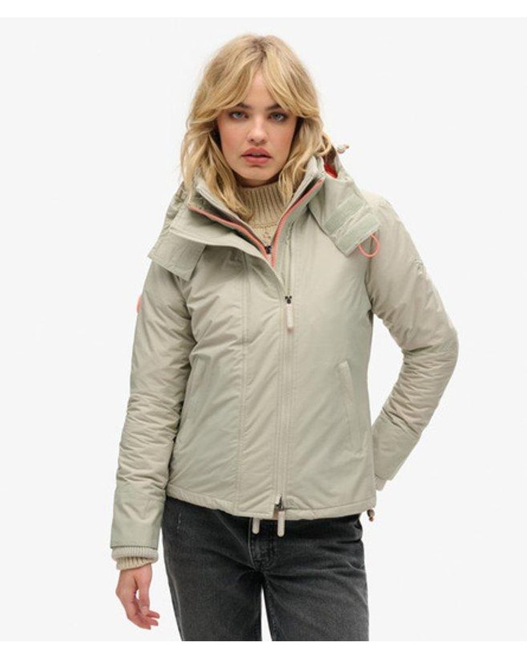 Superdry Natural & Co Ladies Slim Fit Pop Zip Hooded Arctic Sd-windcheater Jacket