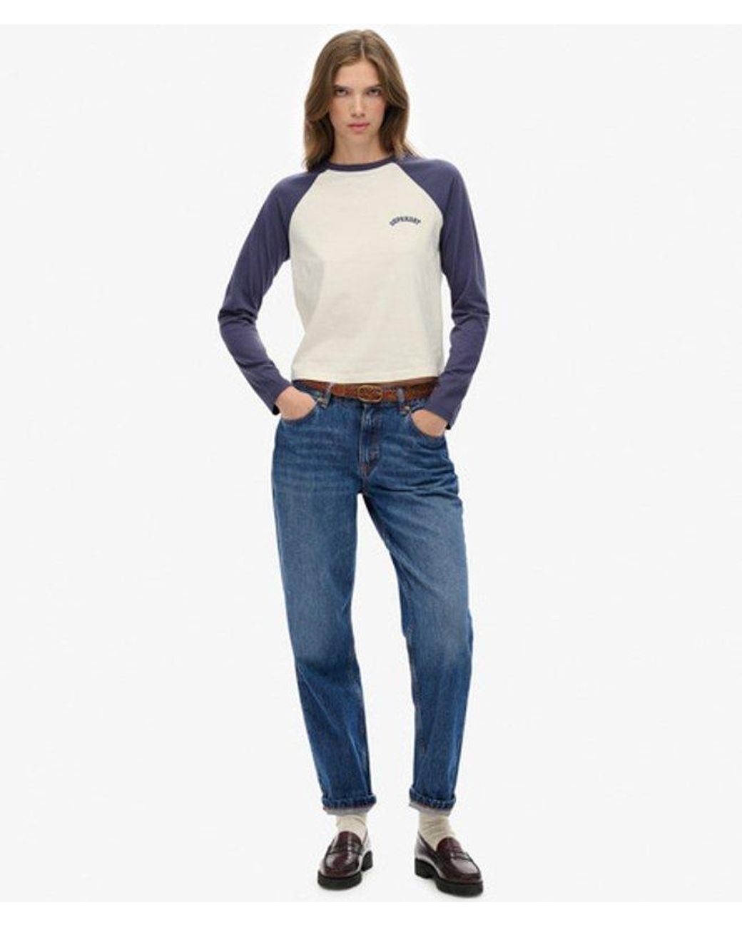 Superdry Blue & Co Essential Logo Long Sleeve Baseball Top