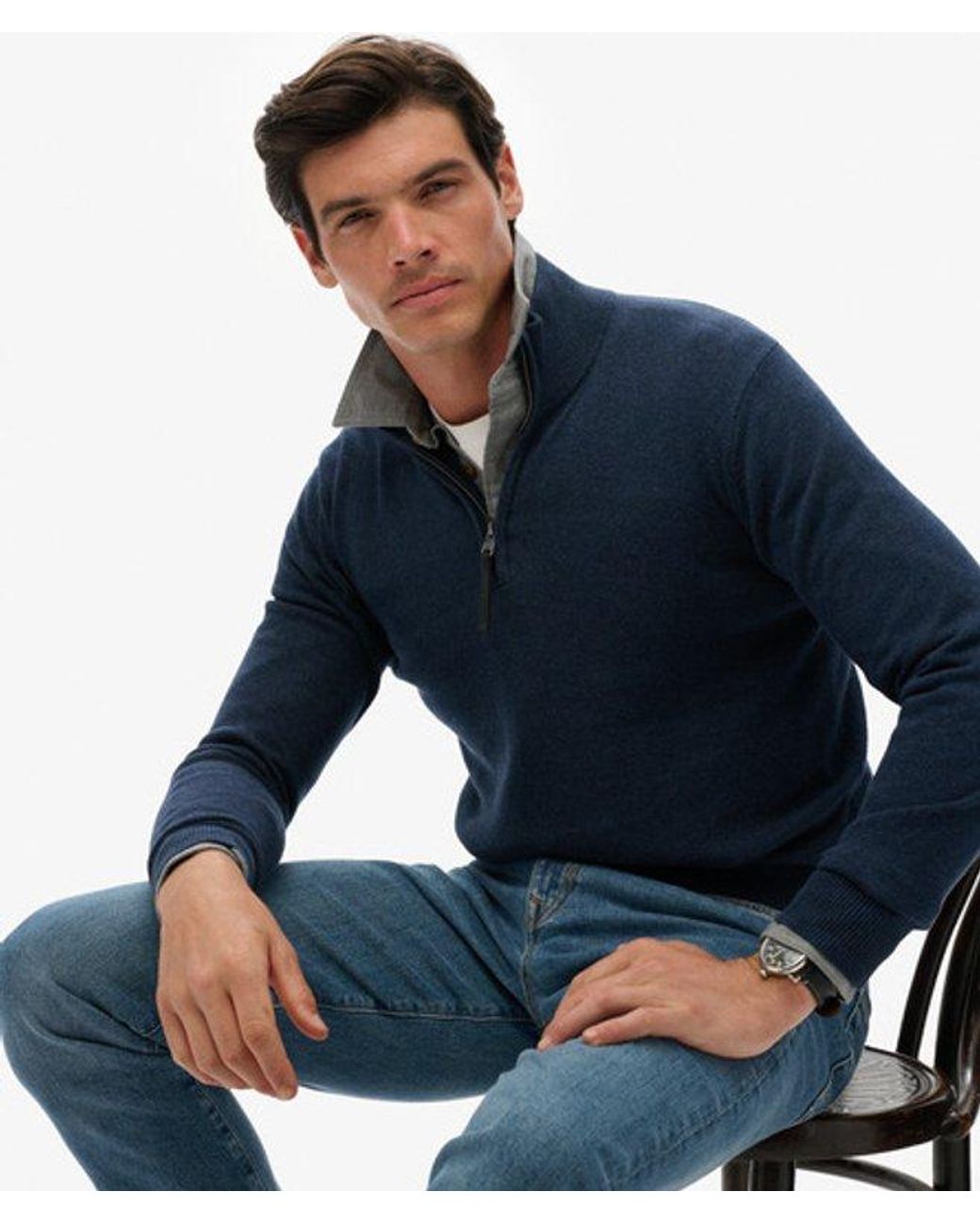 Superdry Blue & Co Essentials Cotton Half Zip Jumper for men