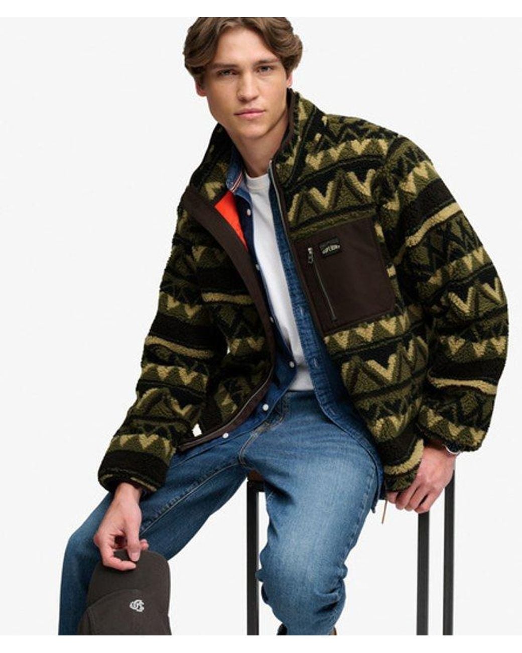 Superdry Green & Co Abstract Fleece Zip Through Jacket for men
