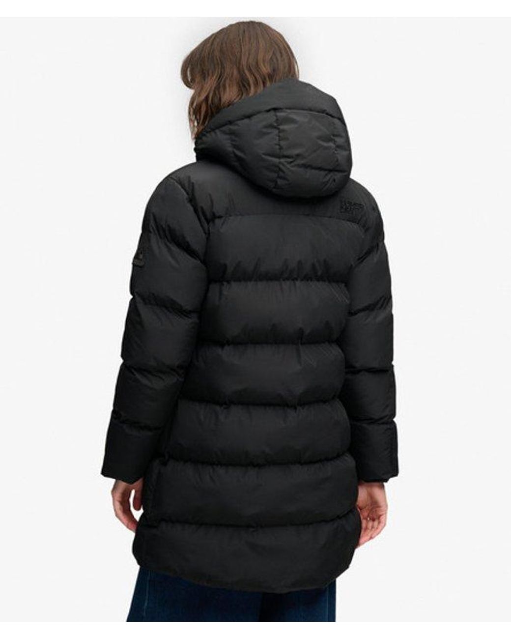 Superdry Black & Co Hooded Sports Puffer Mid Length Jacket