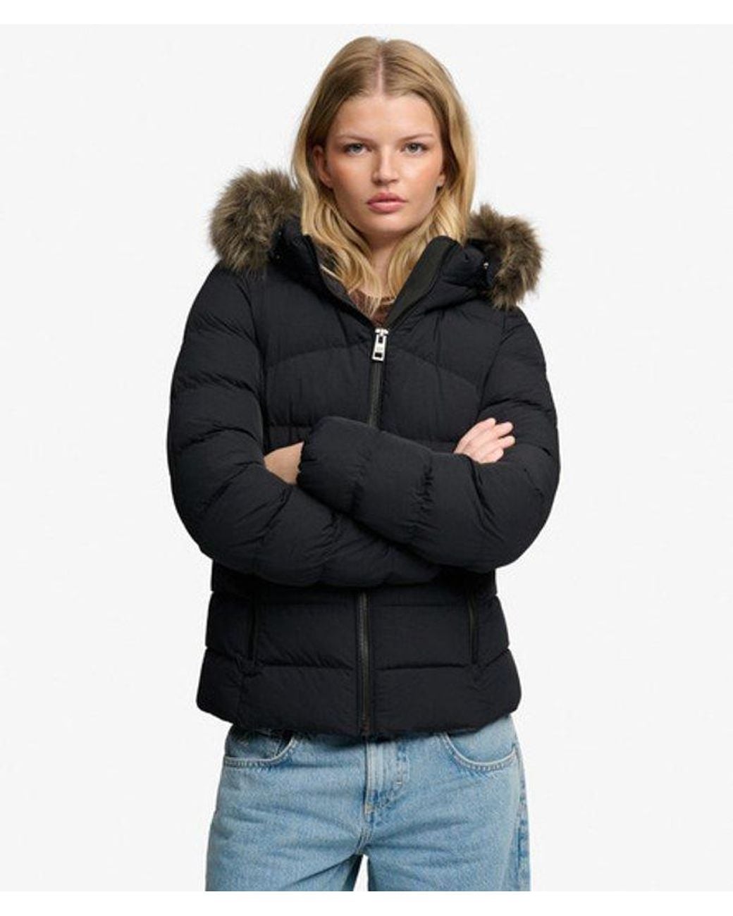 Superdry Black & Co Hooded Faux Fur Fuji Padded Jacket