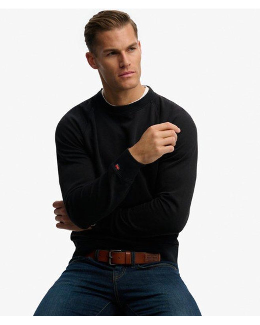 Superdry Black & Co Essential Logo Raglan Crew Sweatshirt for men