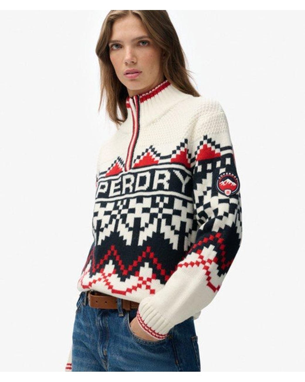 Superdry White & Co Intarsia Half Zip Jumper