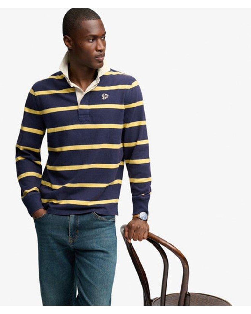 Superdry Blue & Co Athletic Stripe Rugby Top for men