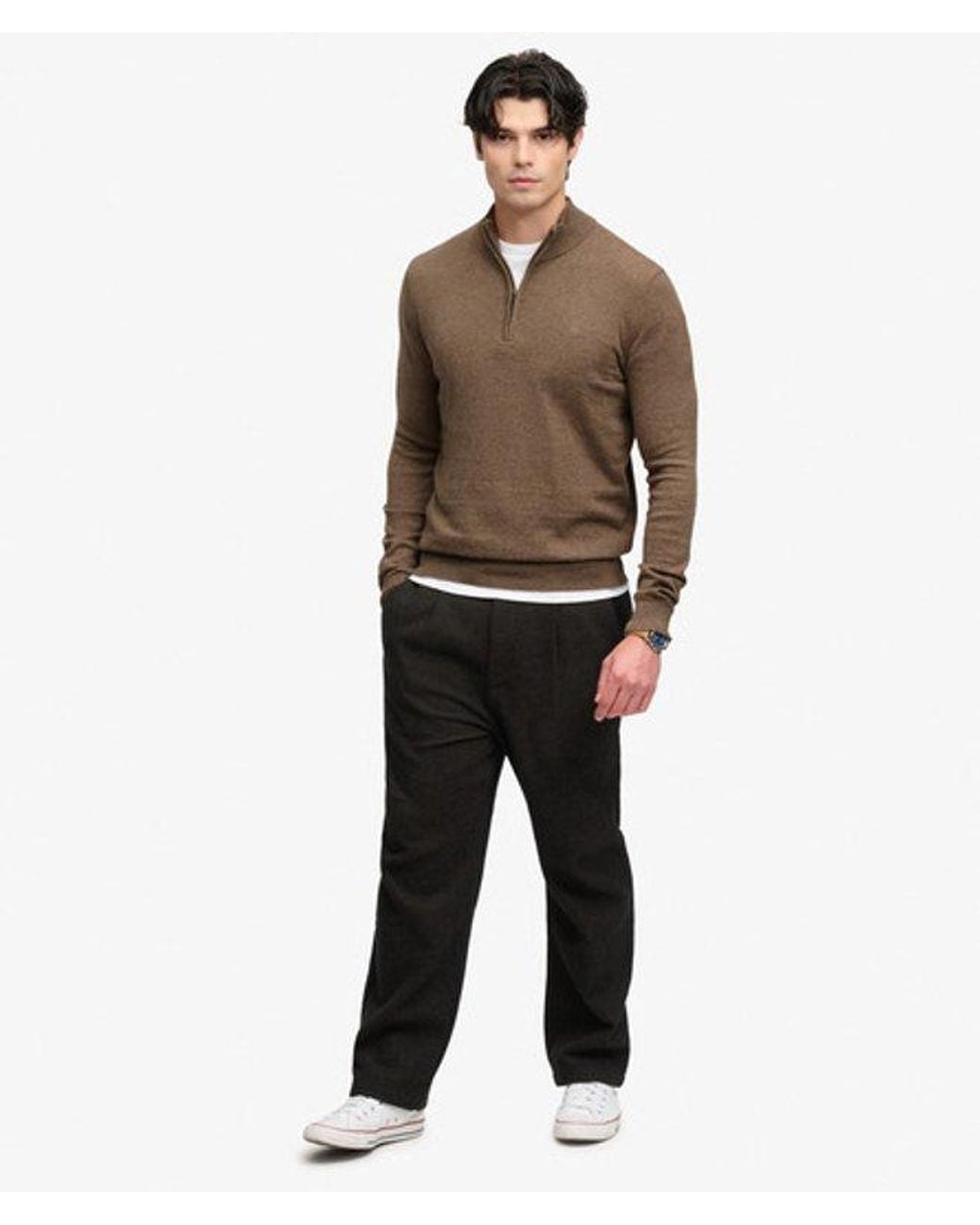 Superdry Brown Essential Lightweight Wool Blend Half Zip Jumper for men