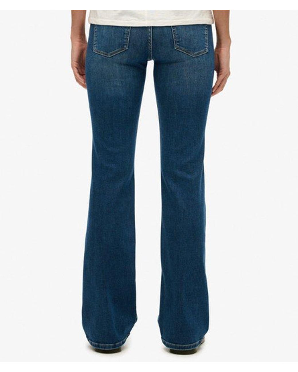 Superdry Blue Organic Cotton Mid Rise Flare Jeans Size: 26/32