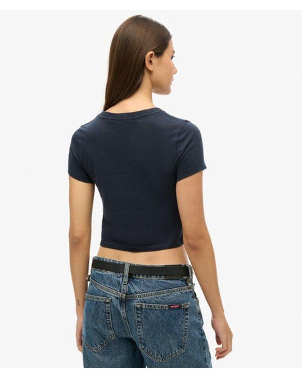 Superdry Blue & Co Slim Fit Vintage Stripe Crop T-shirt