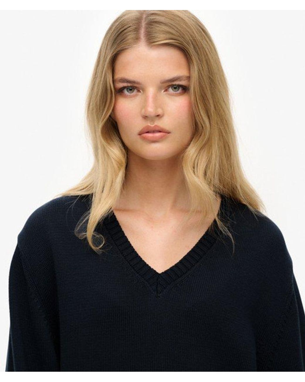 Superdry Blue & Co Oversized Striped V-neck Jumper