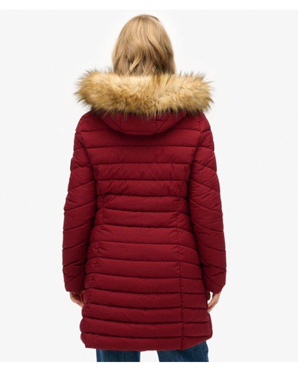Superdry Red & Co Fuji Faux Fur Hooded Mid Length Coat