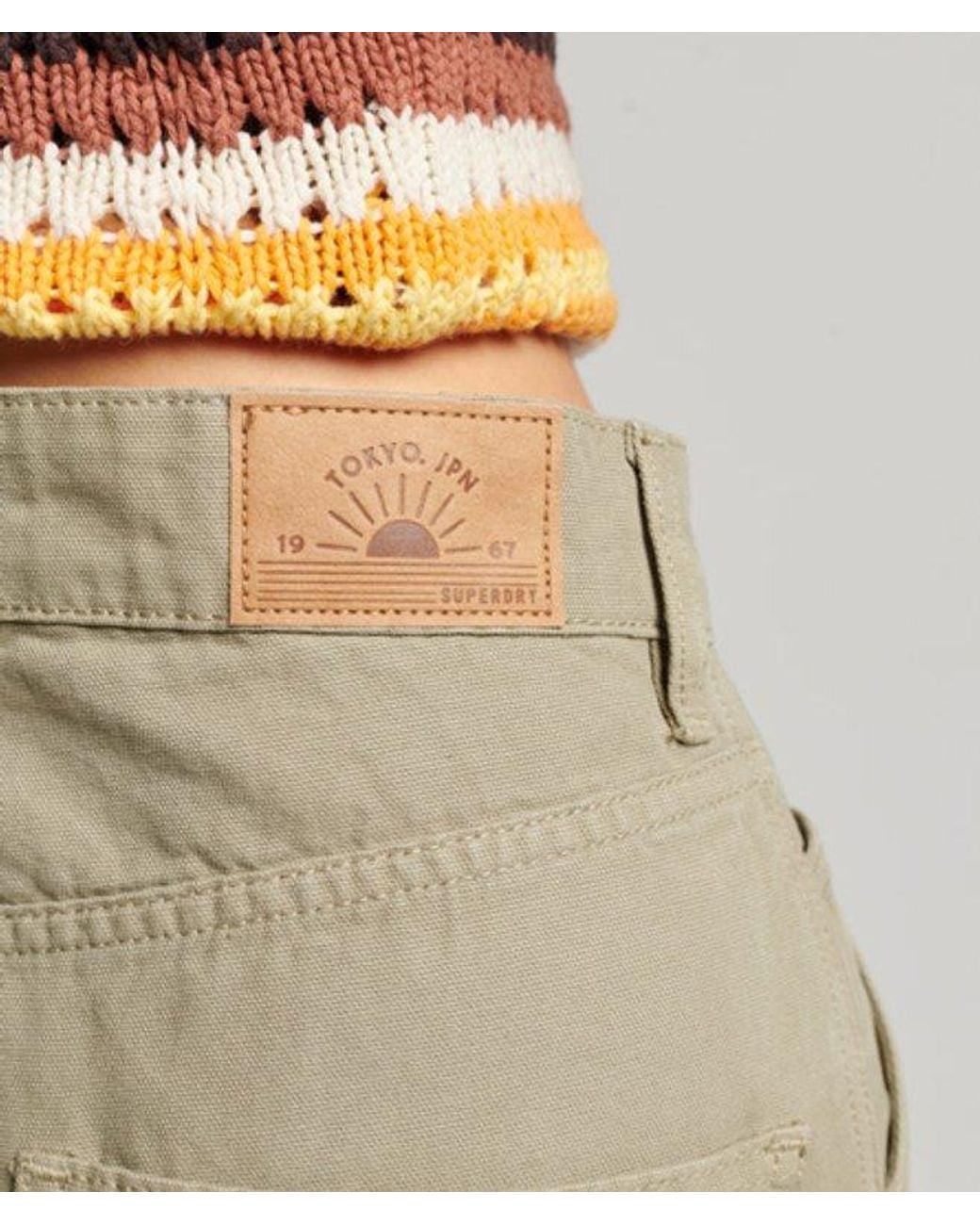 Superdry Natural Ladies Striped Organic Cotton Vintage Wide Carpenter Pants