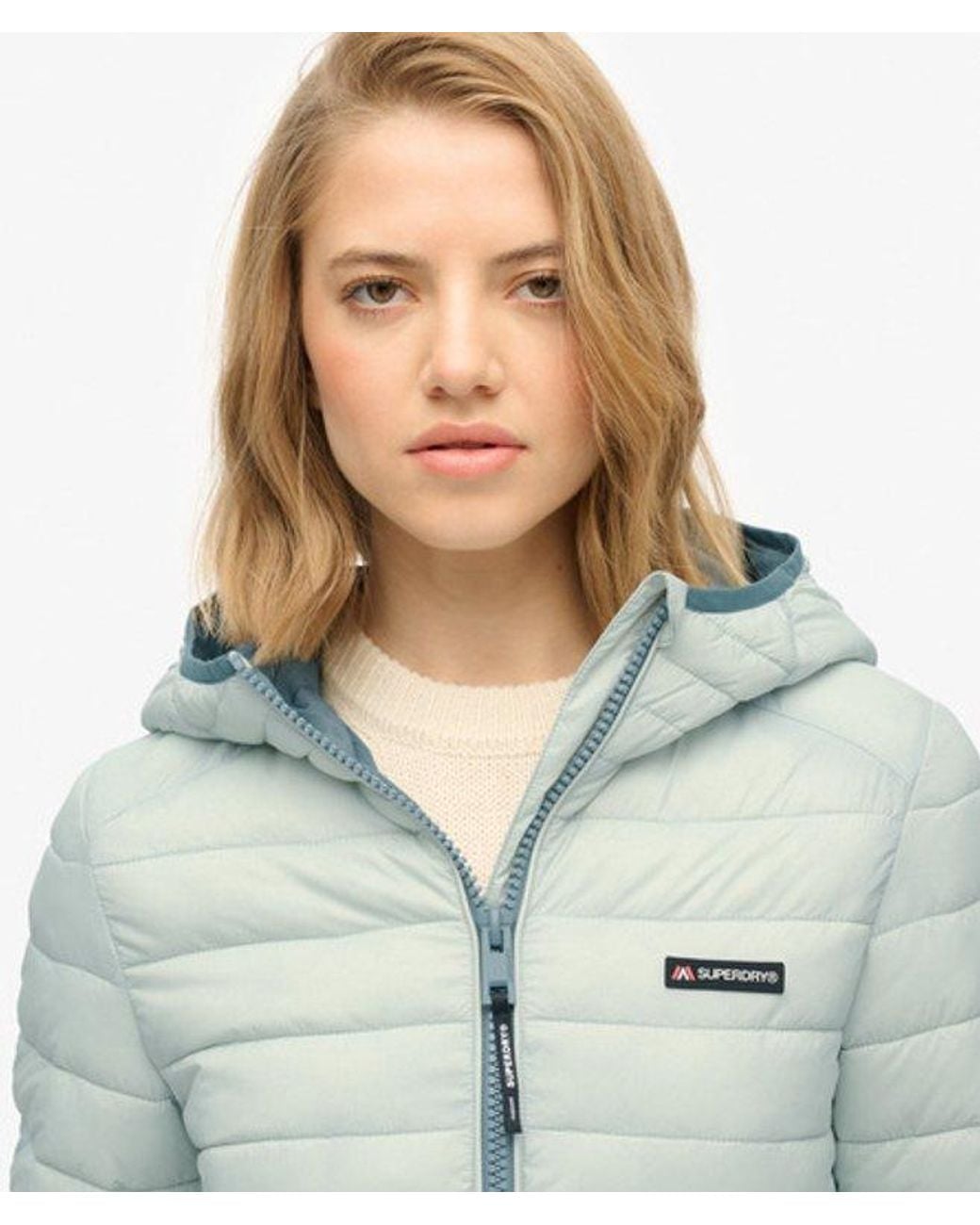 Superdry Blue Hooded Fuji Lite Mid Length Padded Jacket