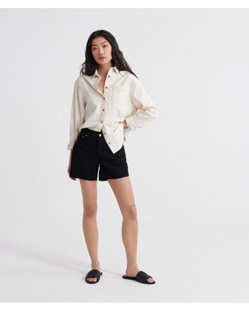 Superdry Black Denim Mid Length Shorts