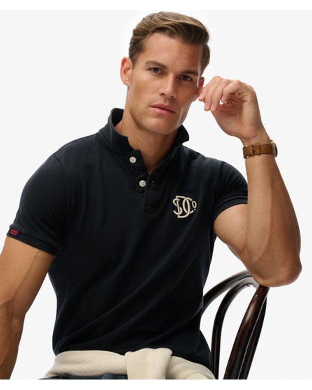 Superdry Black & Co Vintage Athletic Embroidered Polo Shirt for men