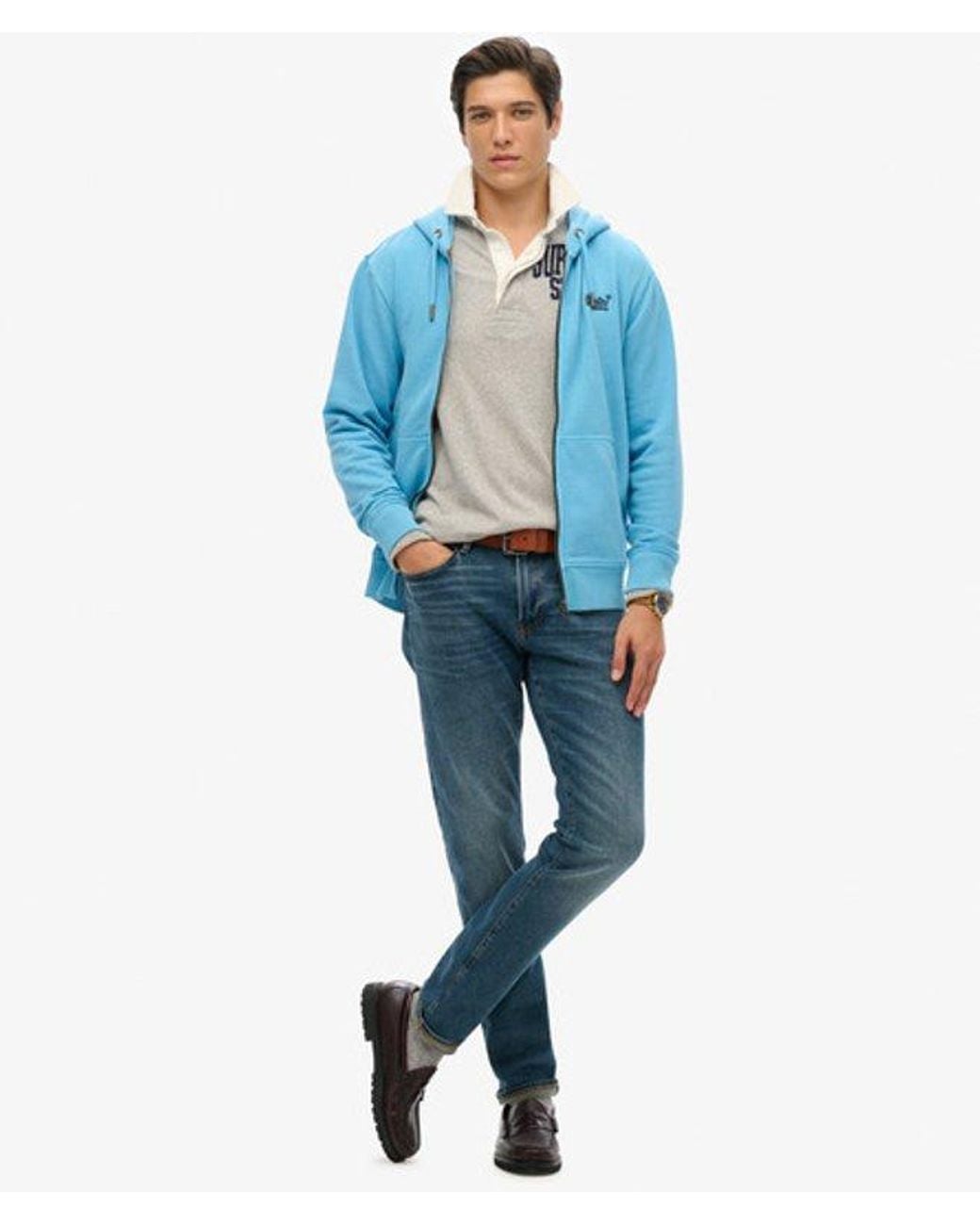 Superdry Essential Logo Washed Hoodie Met Rits Grootte: L in het Blue voor heren