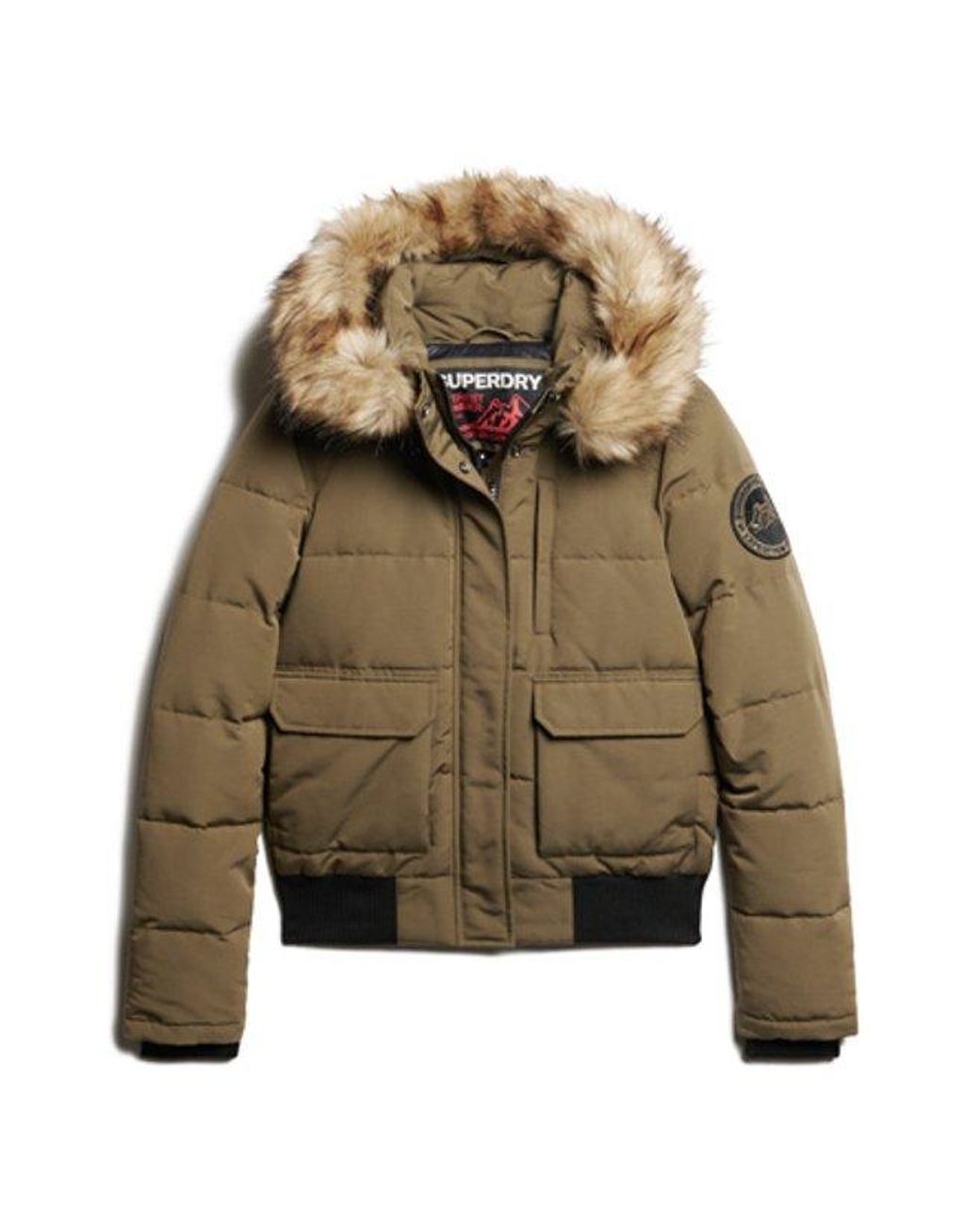 Superdry Green & Co Everest Fully Lined Embroidered Badge Hooded Puffer Bomber Jacket