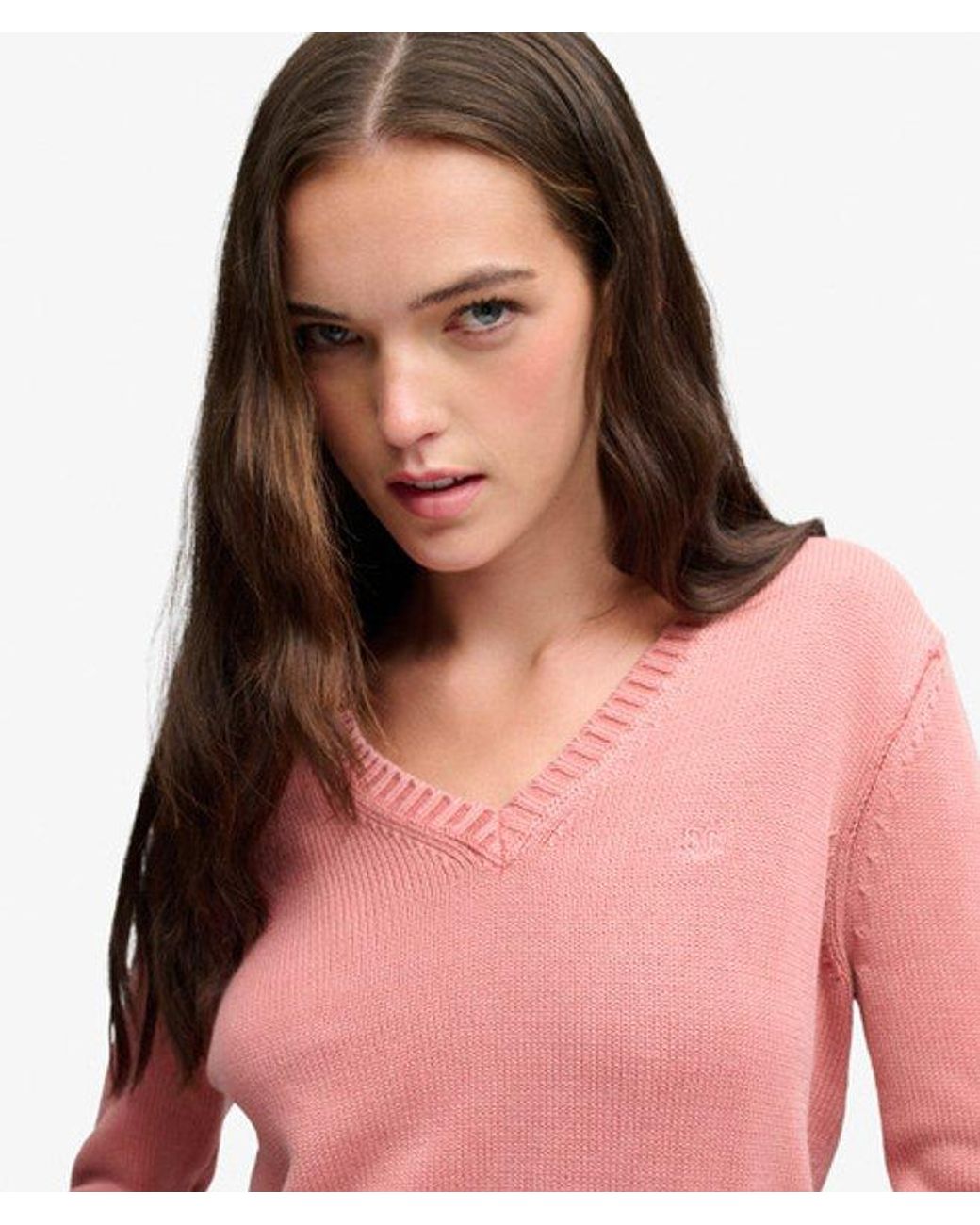 Superdry Pink & Co Washed V Neck Jumper