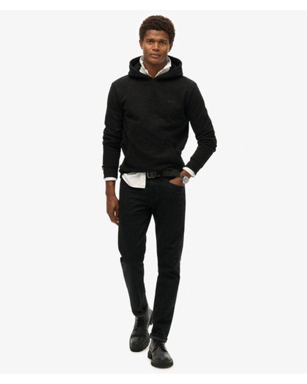 Superdry Essential Hoodie Met Logo En Halfgeborstelde Voering in het Black voor heren