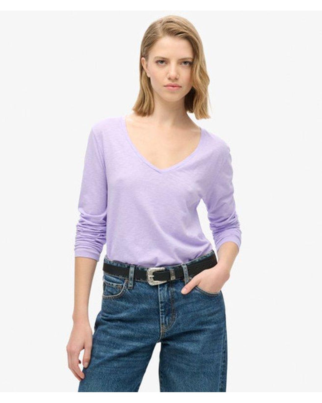 Superdry Purple & Co Long Sleeve V Neck Jersey Top