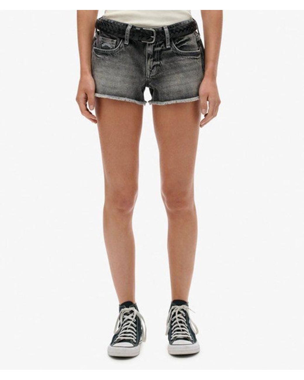Superdry Gray Low Rise Denim Hot Shorts
