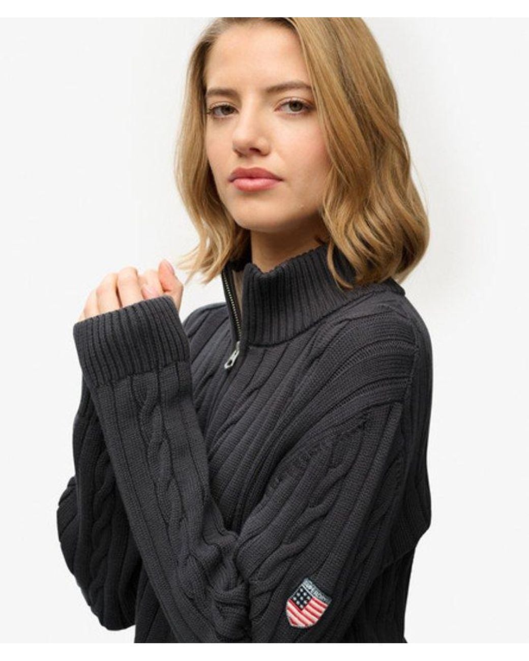 Superdry Black Cable Half Zip Knit