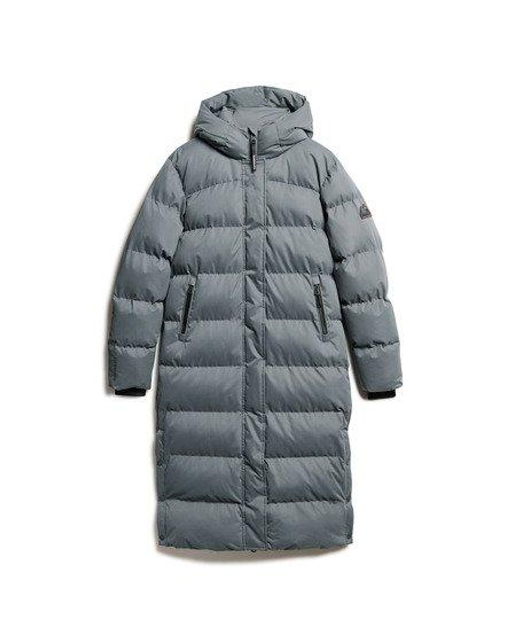 Superdry Blue Microfibre Long Puffer Coat