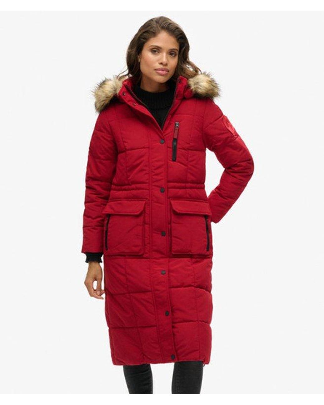 Superdry Red & Co Everest Slim Fit Long Faux Fur Coat