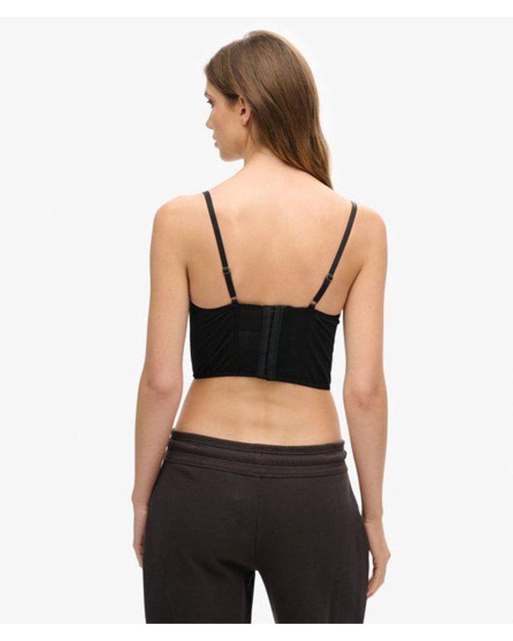 Superdry Black & Co Satin And Mesh Lace Corset Top