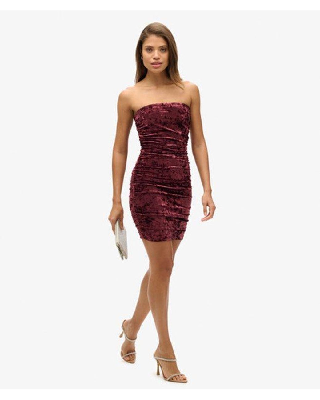 Superdry Red & Co Slim Fit Velvet Bandeau Mini Dress.