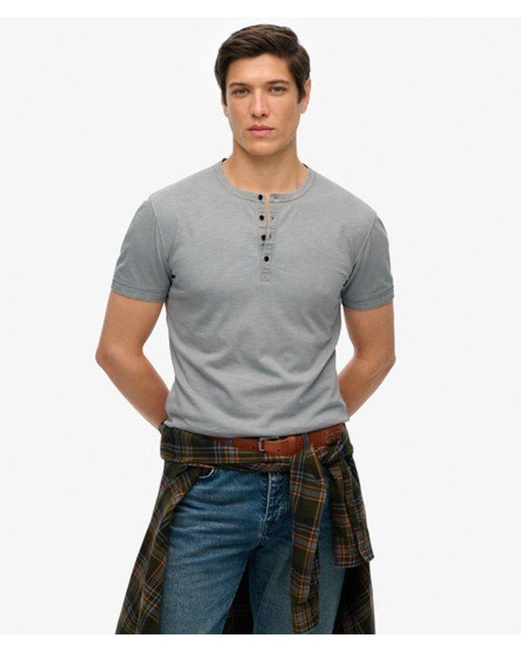 Superdry Gray & Co Slub Short Sleeve Jersey Henley Top for men
