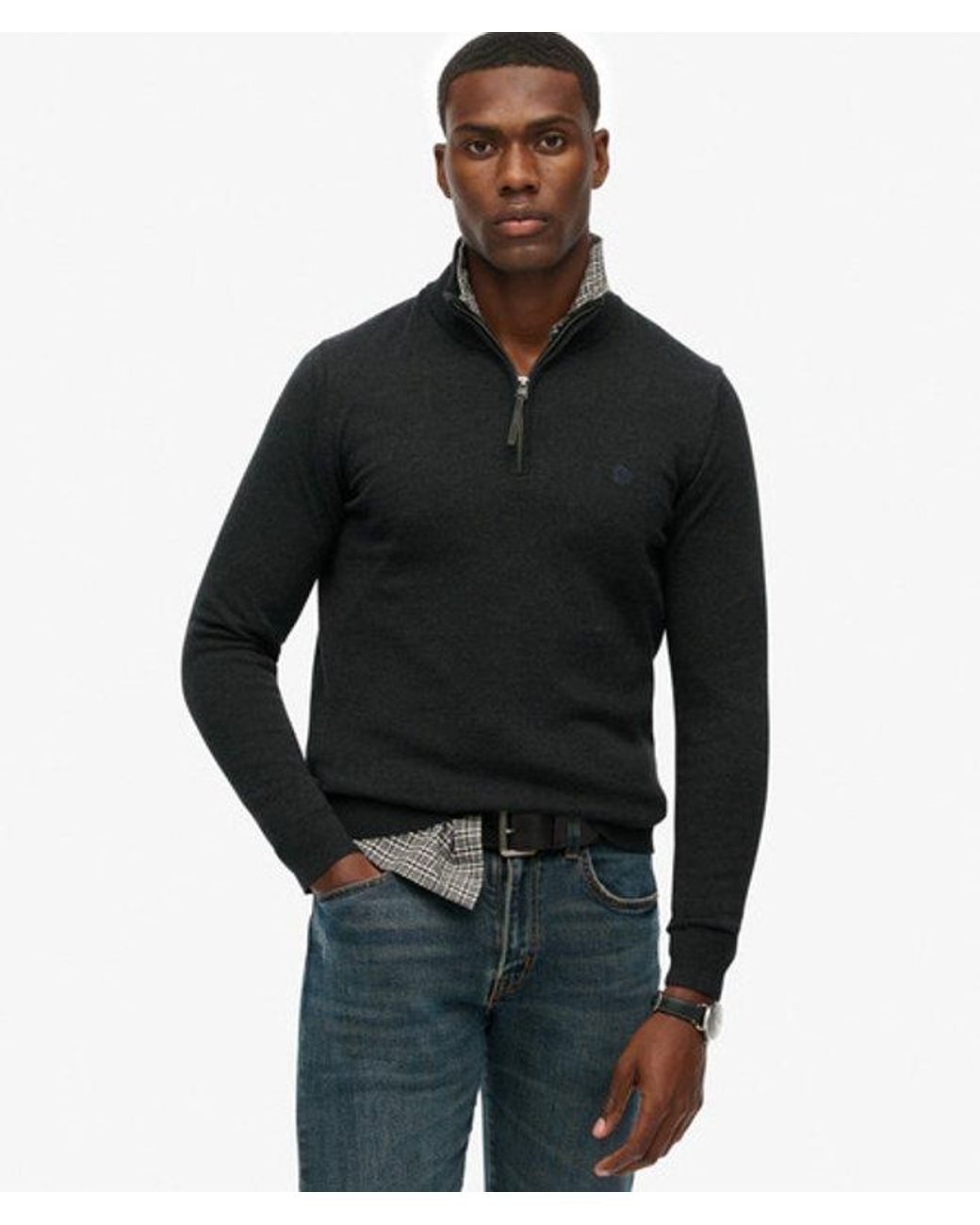 Superdry Black & Co Essentials Cotton Half Zip Jumper for men