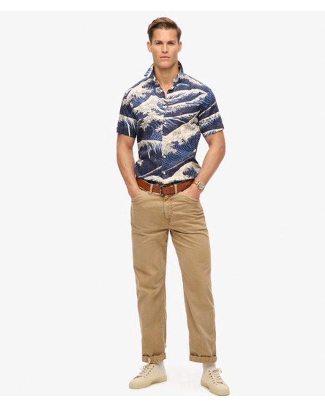 Superdry Blue Mens Classic Wave Print Short Sleeve Hawaiian Shirt for men
