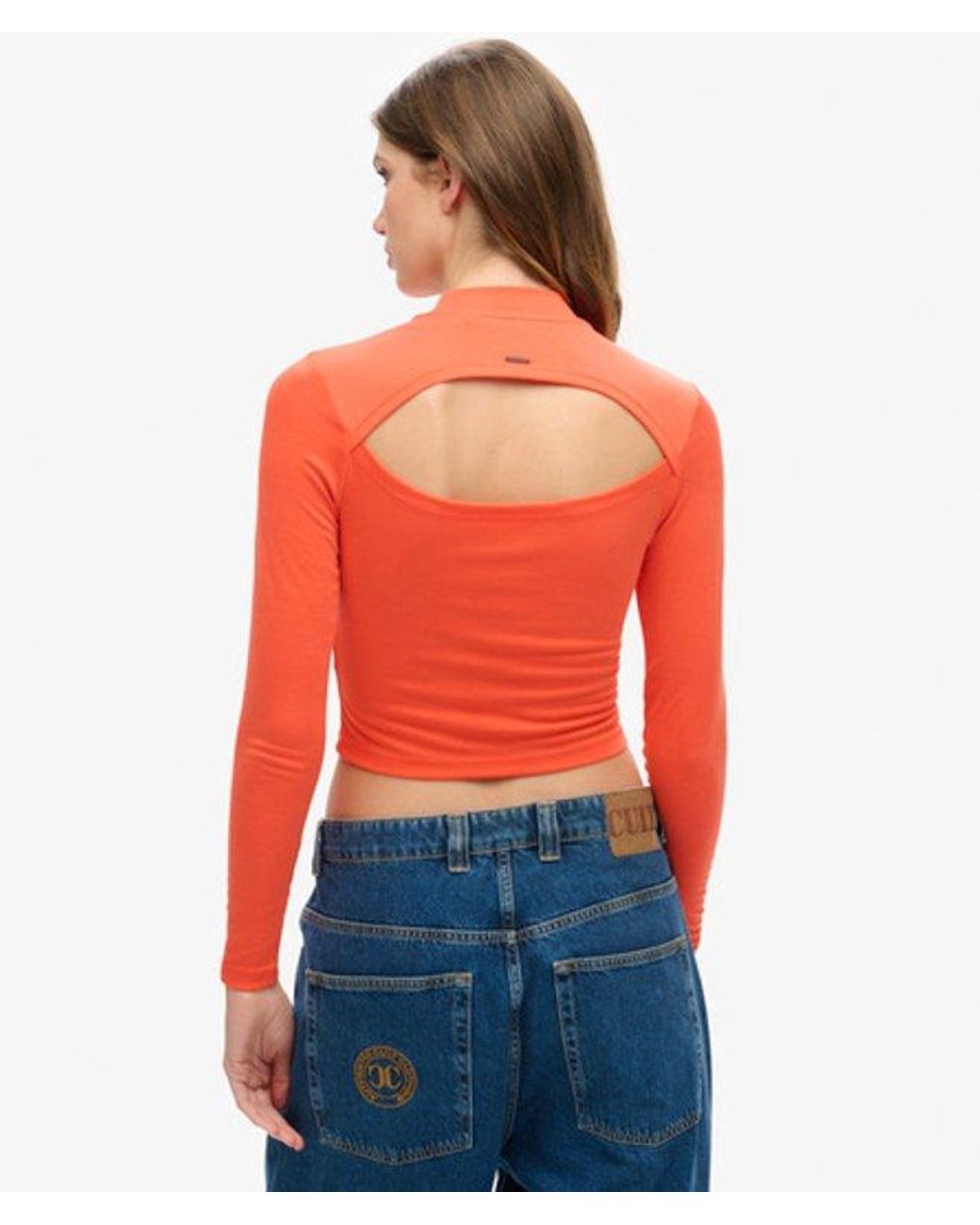 Superdry Red & Co Long Sleeve Open Back Top