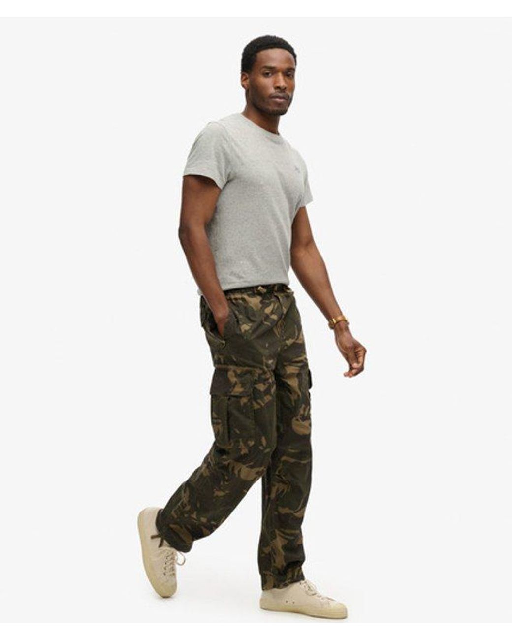 Superdry Green Camo Print baggy Parachute Pants for men