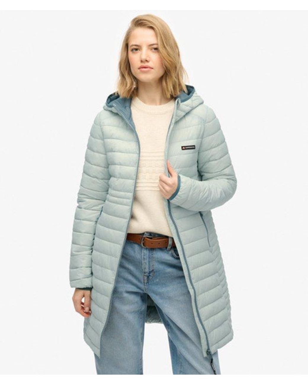 Superdry Blue Hooded Fuji Lite Mid Length Padded Jacket