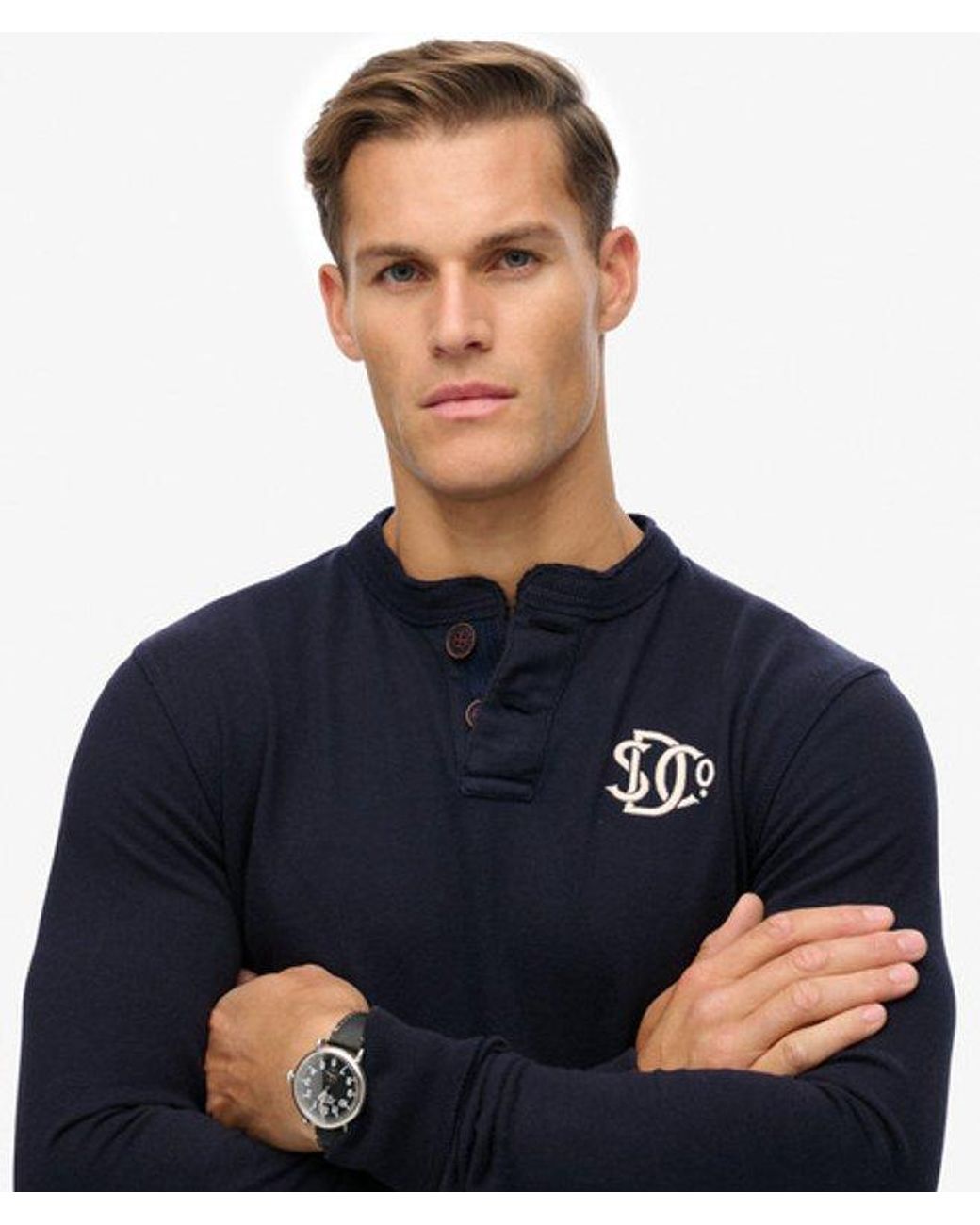 Superdry Blue & Co Vintage Athletic Henley Top for men