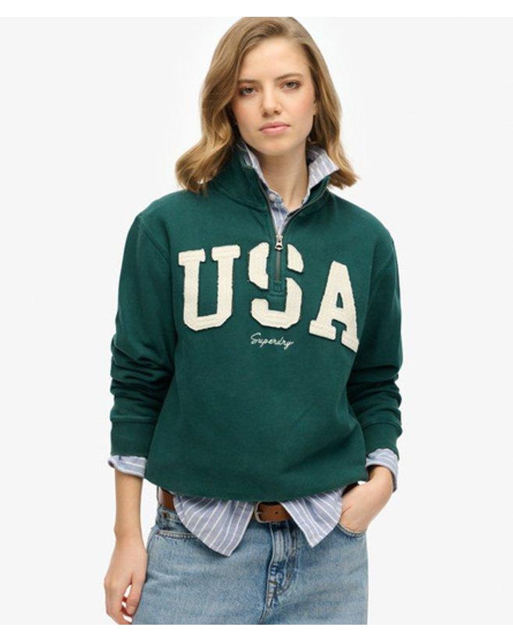 Superdry Green & Co Athletic Essentials Applique Half Zip Sweatshirt