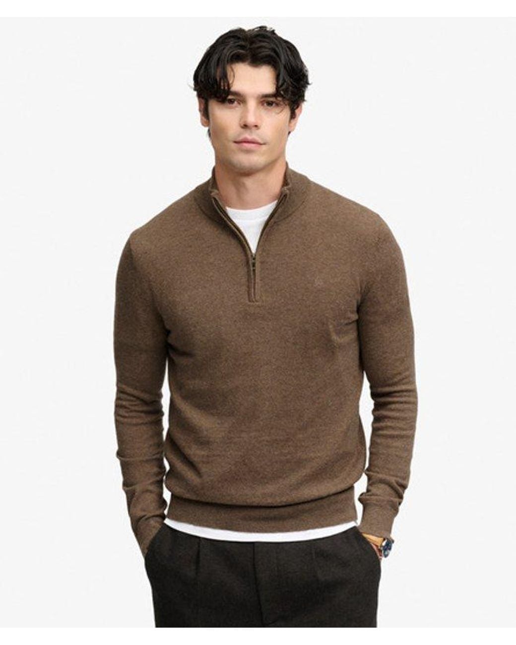Superdry Brown Essential Lightweight Wool Blend Half Zip Jumper for men