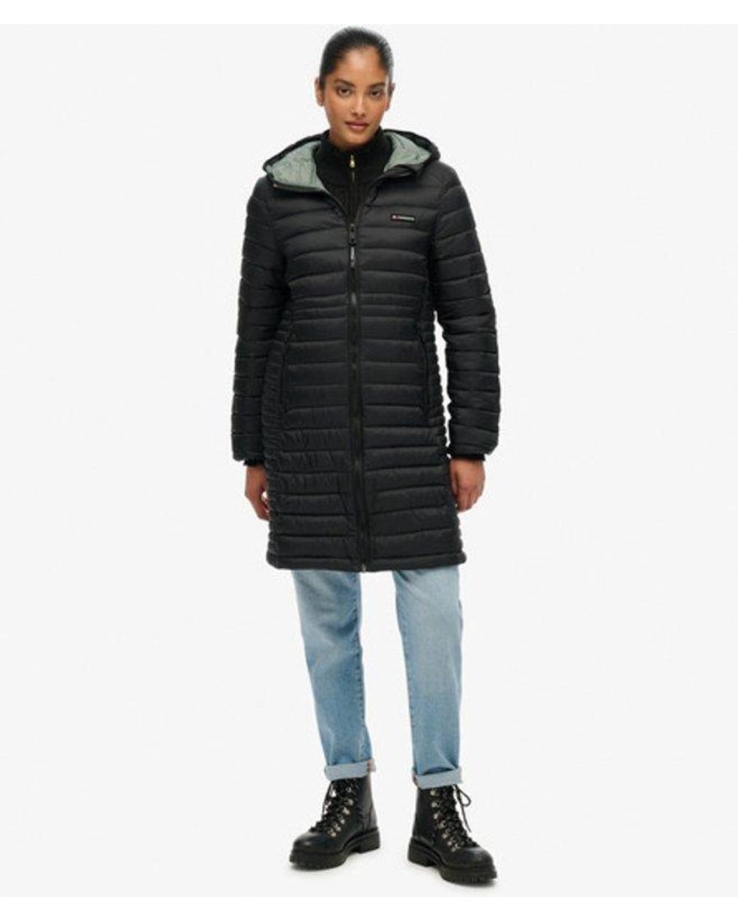 Superdry Black & Co Hooded Fuji Lite Mid Length Padded Jacket